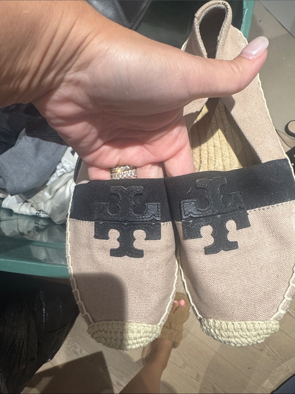 Tory Burch Beige Canvas Kids Espadrilles with Black Logo